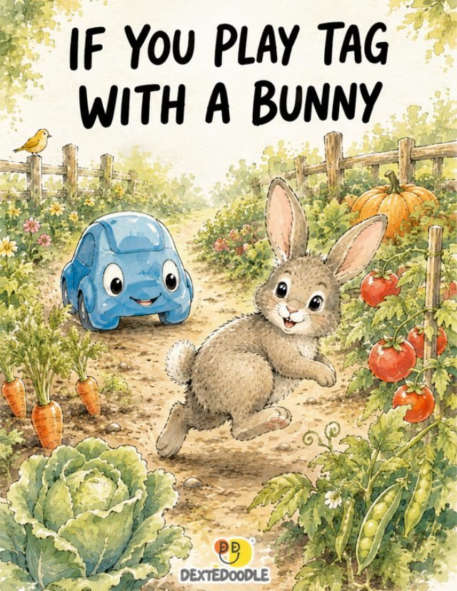 Tag With a Bunny in the Garden — watercolor storybook cover