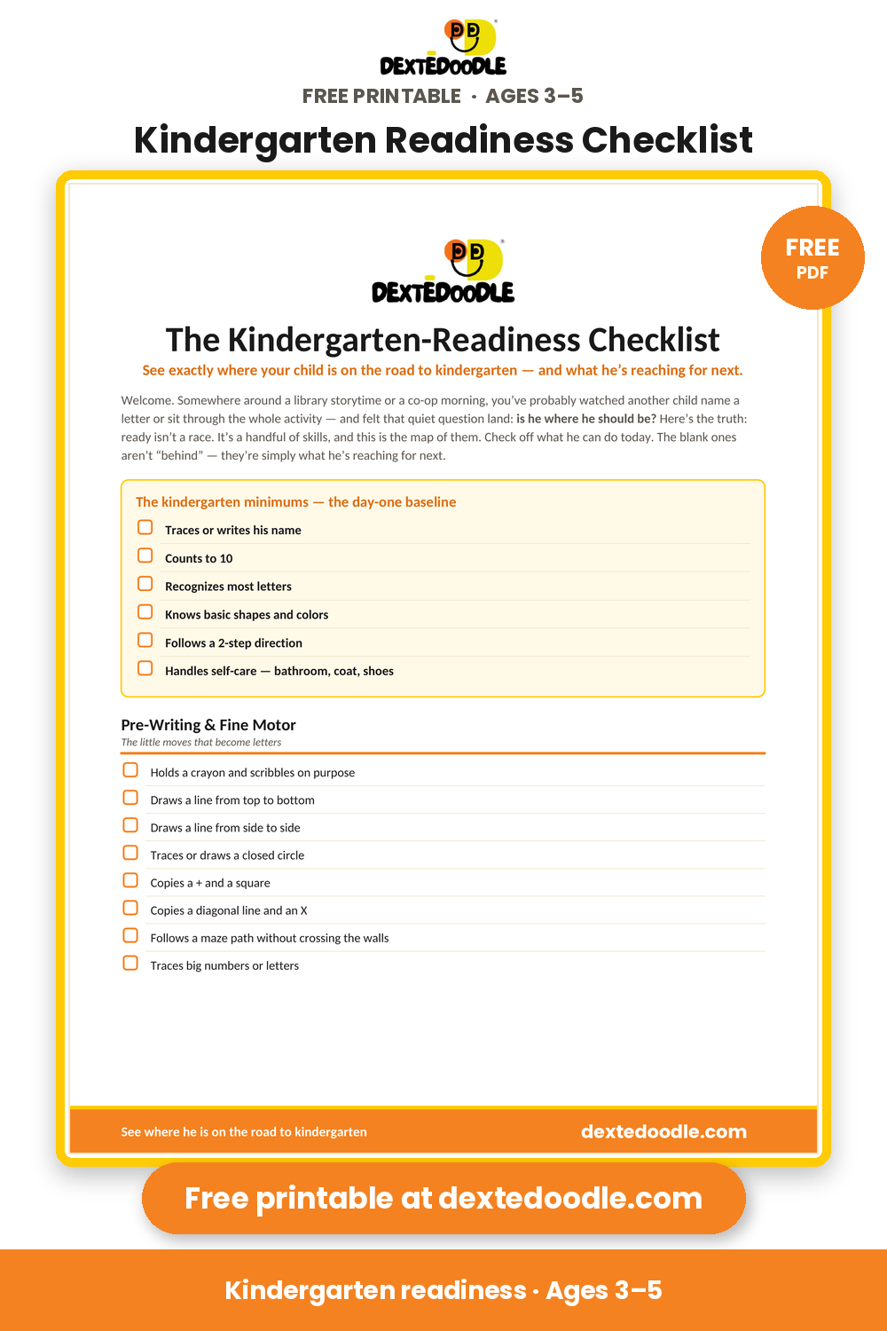 Free Kindergarten Readiness Checklist